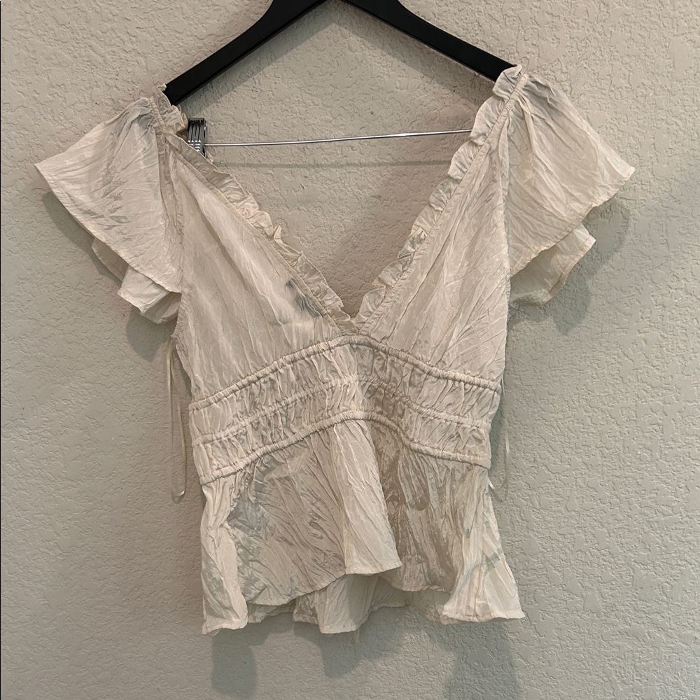 J. Crew Cream Ruffled Peasant Blouse - Picture 3 of 5